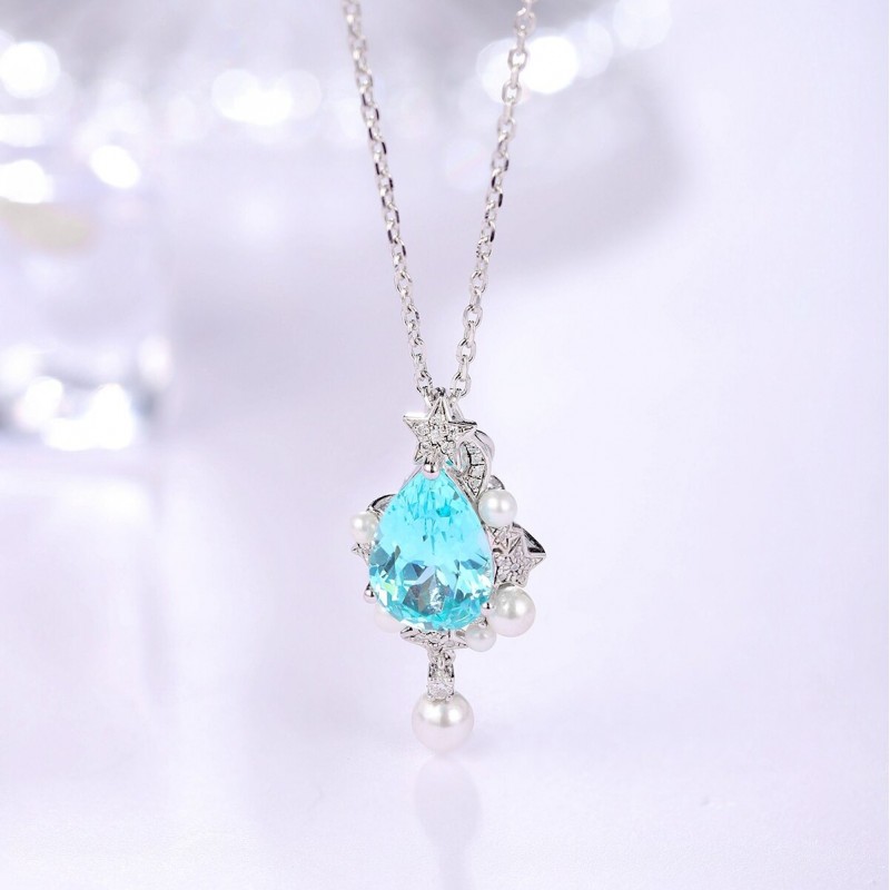 Ruif Jewelry Classic Design S925 Silver 5.03ct Lab Grown Paraiba Sapphire Pendant Necklace Gemstone Jewelry