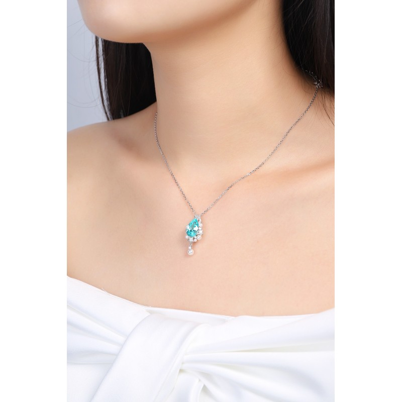 Ruif Jewelry Classic Design S925 Silver 5.03ct Lab Grown Paraiba Sapphire Pendant Necklace Gemstone Jewelry