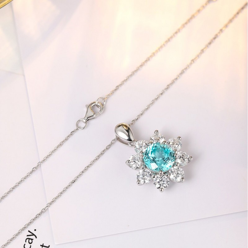 Ruif Jewelry Classic Design S925 Silver 4.52ct Lab Grown Paraiba Sapphire Pendant Necklace Gemstone Jewelry