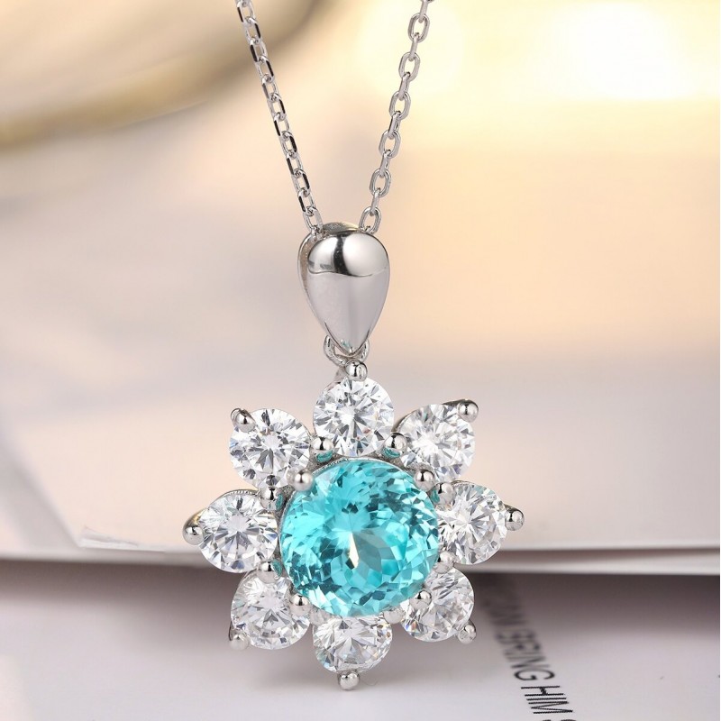 Ruif Jewelry Classic Design S925 Silver 4.52ct Lab Grown Paraiba Sapphire Pendant Necklace Gemstone Jewelry