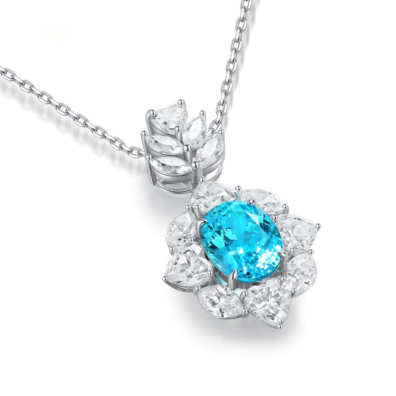 Ruif Jewelry Classic Design S925 Silver 4.64ct Lab Grown Paraiba Sapphire Pendant Necklace Gemstone Jewelry