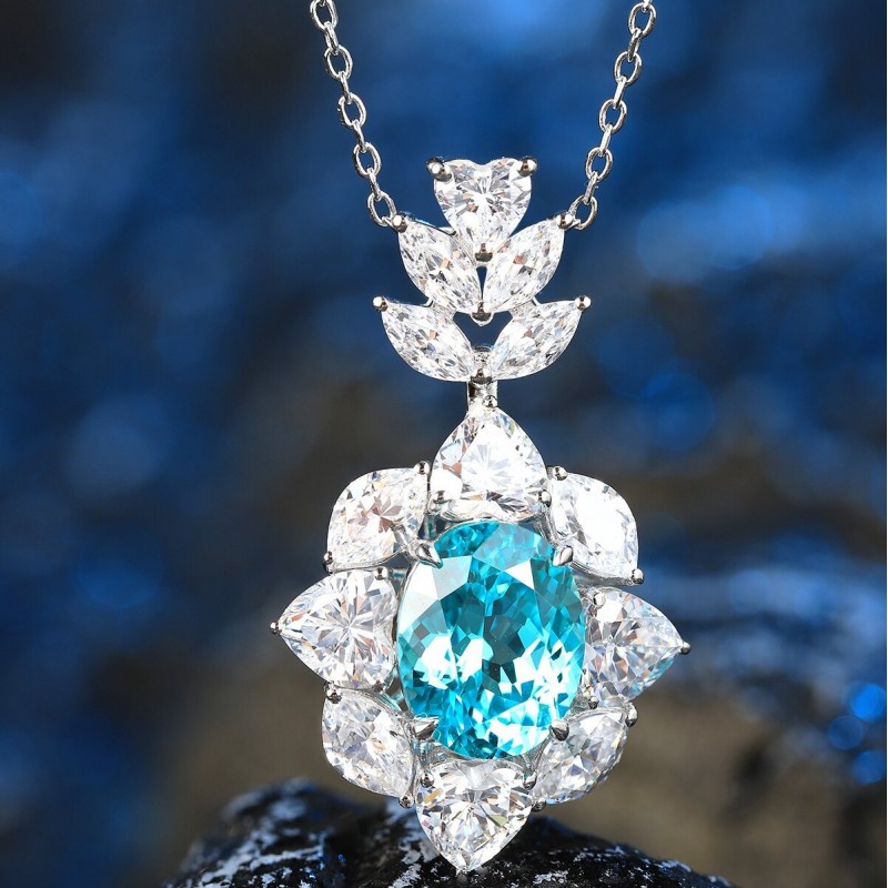 Ruif Jewelry Classic Design S925 Silver 4.64ct Lab Grown Paraiba Sapphire Pendant Necklace Gemstone Jewelry