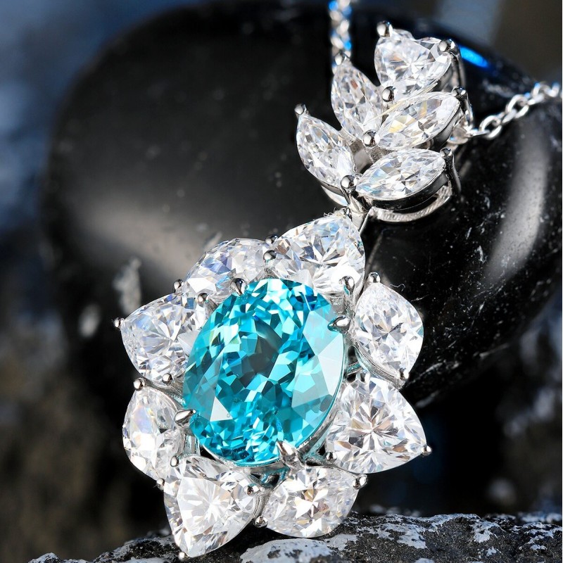 Ruif Jewelry Classic Design S925 Silver 4.64ct Lab Grown Paraiba Sapphire Pendant Necklace Gemstone Jewelry