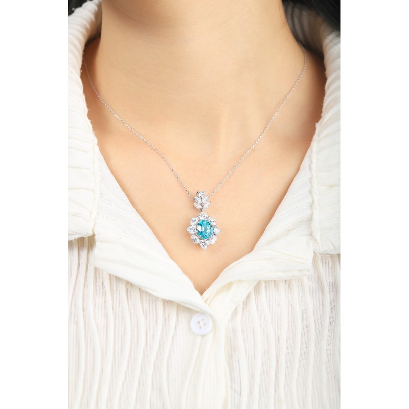 Ruif Jewelry Classic Design S925 Silver 4.64ct Lab Grown Paraiba Sapphire Pendant Necklace Gemstone Jewelry