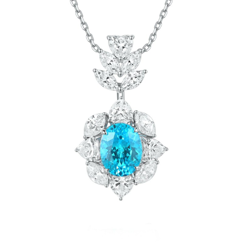 Ruif Jewelry Classic Design S925 Silver 4.64ct Lab Grown Paraiba Sapphire Pendant Necklace Gemstone Jewelry