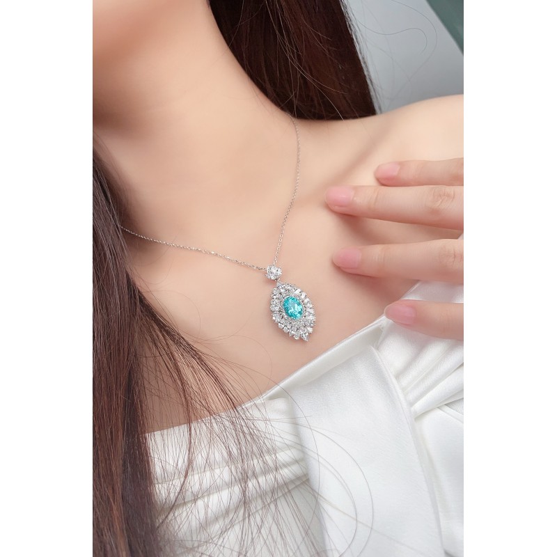 Ruif Jewelry Classic Design S925 Silver 4.02ct Lab Grown Paraiba Sapphire Pendant Necklace Gemstone Jewelry