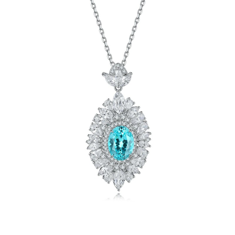 Ruif Jewelry Classic Design S925 Silver 4.02ct Lab Grown Paraiba Sapphire Pendant Necklace Gemstone Jewelry