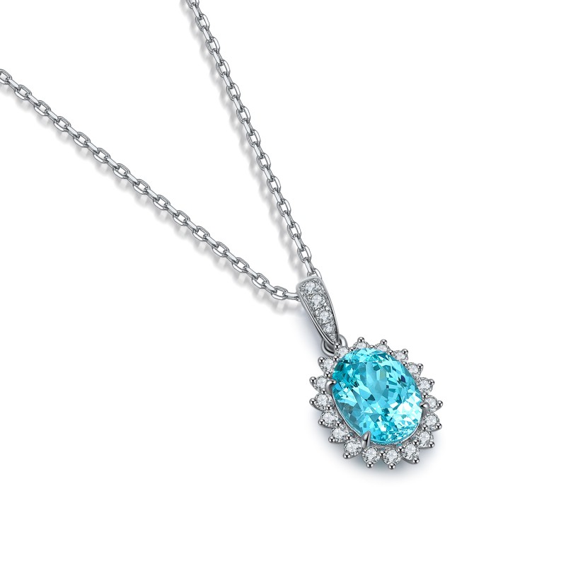 Ruif Jewelry Classic Design S925 Silver 2.542ct Lab Grown Paraiba Sapphire Pendant Necklace Gemstone Jewelry