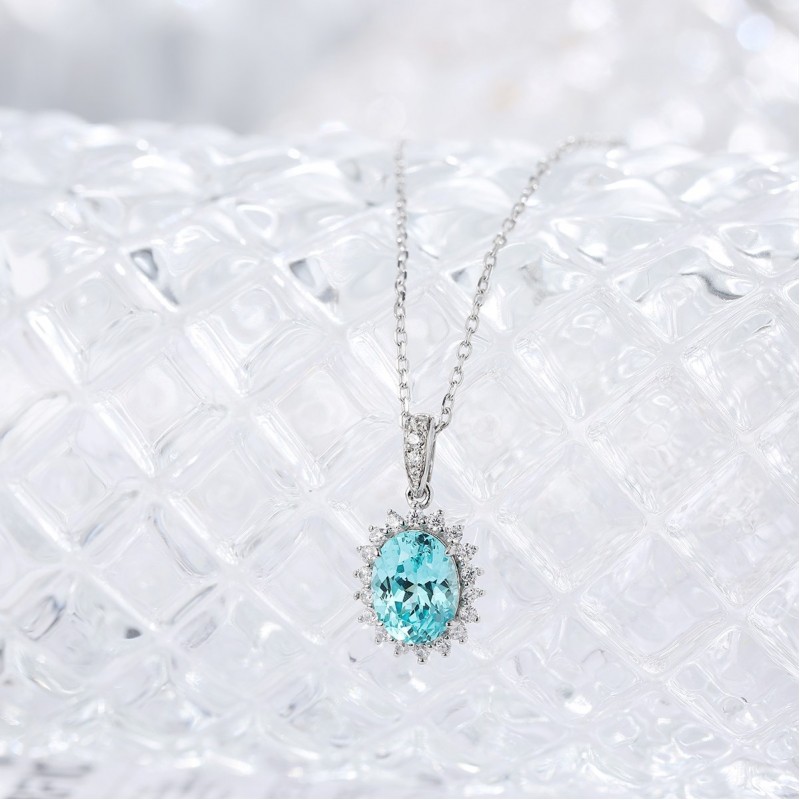 Ruif Jewelry Classic Design S925 Silver 2.542ct Lab Grown Paraiba Sapphire Pendant Necklace Gemstone Jewelry