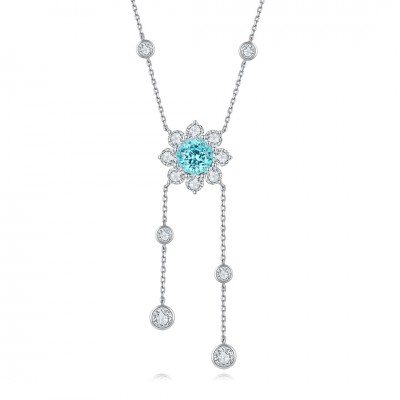 Ruif Jewelry Classic Design S925 Silver  5.025ct Lab Grown Paraiba Sapphire Pendant Necklace Gemstone Jewelry