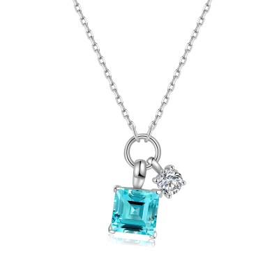 Ruif Jewelry Classic Design S925 Silver  3.27ct Lab Grown Paraiba Sapphire Pendant Necklace Gemstone Jewelry