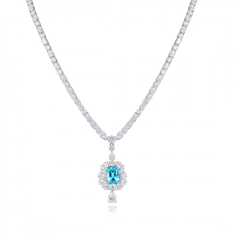 Ruif Jewelry Classic Design S925 Silver  8.1ct Lab Grown Paraiba Sapphire Pendant Necklace Gemstone Jewelry