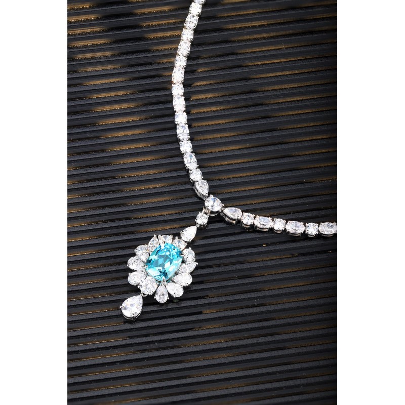 Ruif Jewelry Classic Design S925 Silver  8.1ct Lab Grown Paraiba Sapphire Pendant Necklace Gemstone Jewelry