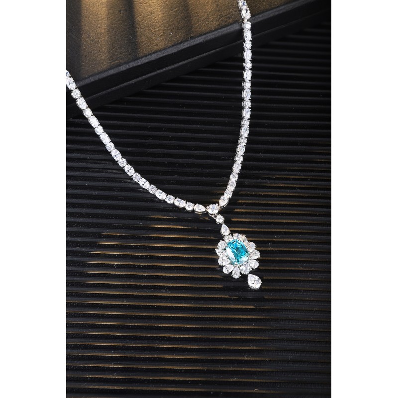 Ruif Jewelry Classic Design S925 Silver  8.1ct Lab Grown Paraiba Sapphire Pendant Necklace Gemstone Jewelry