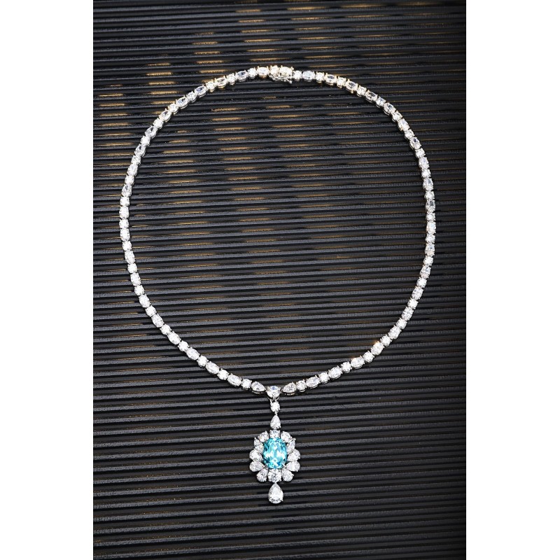 Ruif Jewelry Classic Design S925 Silver  8.1ct Lab Grown Paraiba Sapphire Pendant Necklace Gemstone Jewelry