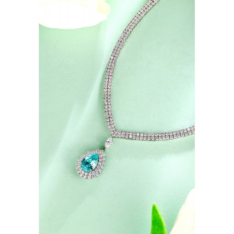 Ruif Jewelry Classic Design S925 Silver  6.53ct Lab Grown Paraiba Sapphire Pendant Necklace Gemstone Jewelry