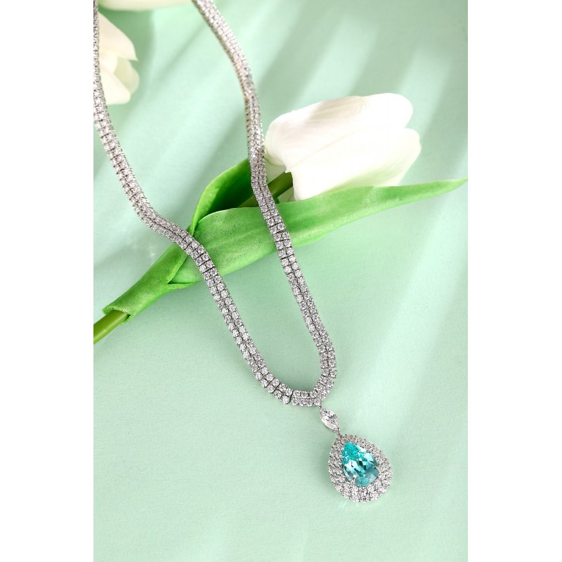 Ruif Jewelry Classic Design S925 Silver  6.53ct Lab Grown Paraiba Sapphire Pendant Necklace Gemstone Jewelry