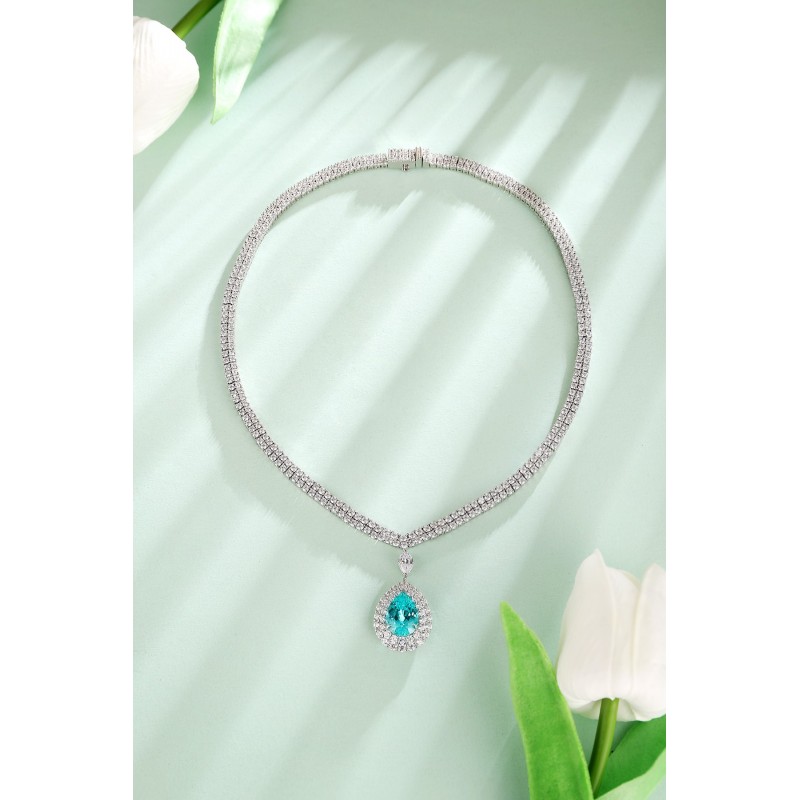 Ruif Jewelry Classic Design S925 Silver  6.53ct Lab Grown Paraiba Sapphire Pendant Necklace Gemstone Jewelry