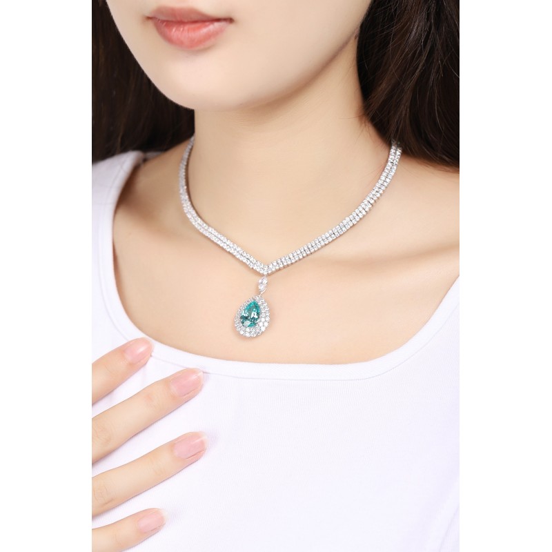 Ruif Jewelry Classic Design S925 Silver  6.53ct Lab Grown Paraiba Sapphire Pendant Necklace Gemstone Jewelry