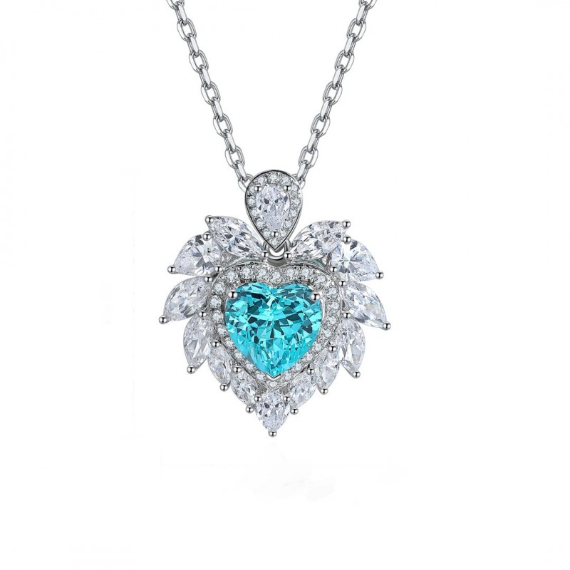 Ruif Jewelry Classic Design Big Stone S925 Silver 2.252ctct Lab Grown Paraiba Sapphire Pendant Necklace Gemstone Jewelry