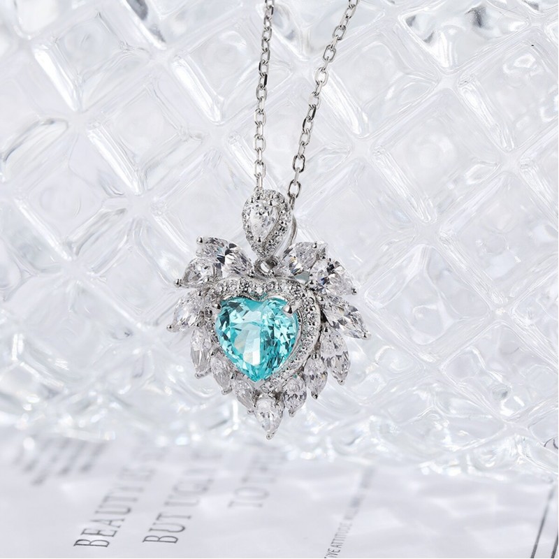 Ruif Jewelry Classic Design Big Stone S925 Silver 2.252ctct Lab Grown Paraiba Sapphire Pendant Necklace Gemstone Jewelry