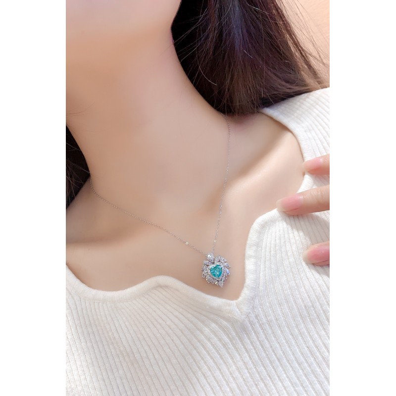 Ruif Jewelry Classic Design Big Stone S925 Silver 2.252ctct Lab Grown Paraiba Sapphire Pendant Necklace Gemstone Jewelry