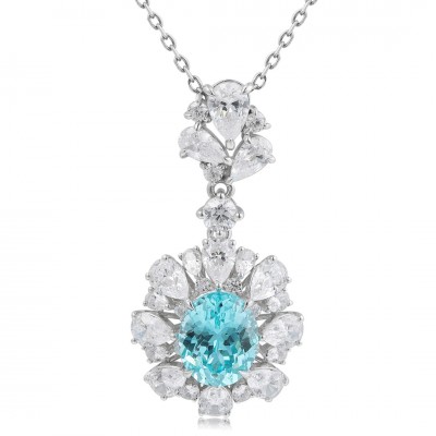 Ruif Jewelry Classic Design Big Stone S925 Silver 4.41ct Lab Grown Paraiba Sapphire Pendant Necklace Gemstone Jewelry