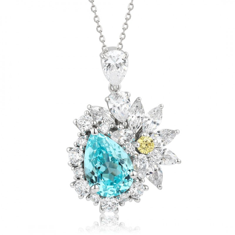 Ruif Jewelry Classic Design Big Stone S925 Silver  10.17ct Lab Grown Paraiba Sapphire Pendant Necklace Gemstone Jewelry