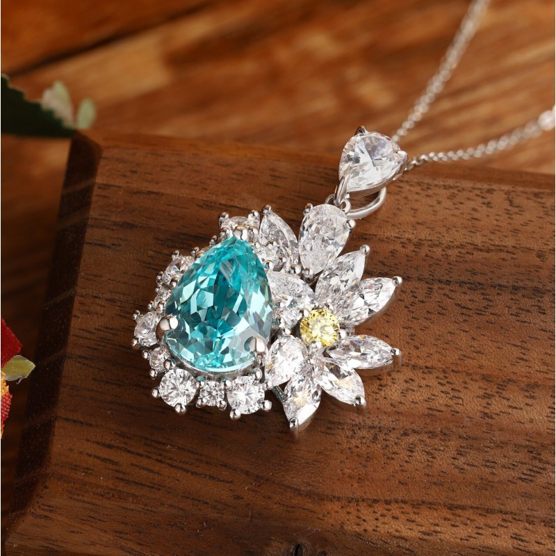 Ruif Jewelry Classic Design Big Stone S925 Silver  10.17ct Lab Grown Paraiba Sapphire Pendant Necklace Gemstone Jewelry