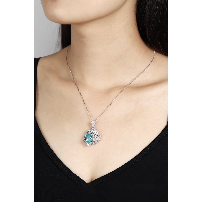 Ruif Jewelry Classic Design Big Stone S925 Silver  10.17ct Lab Grown Paraiba Sapphire Pendant Necklace Gemstone Jewelry