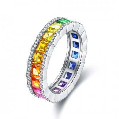 Ruif Jewelry Classic Design S925 Silver 3.47ct Lab Grown Sapphire Ring Rainbow Color Wedding Bands ring