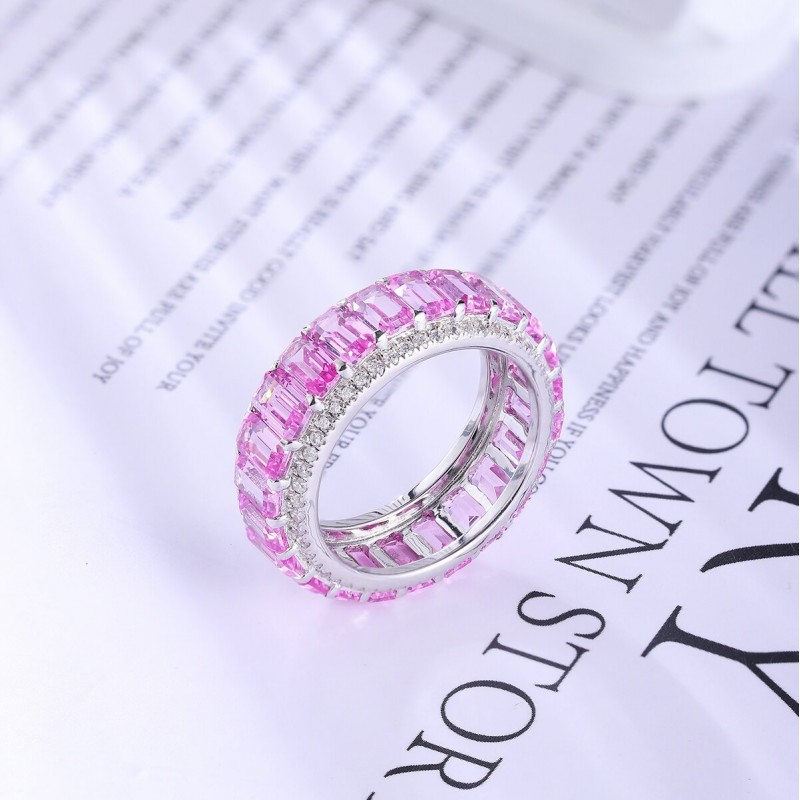 Ruif Jewelry Classic Design S925 Silver 5.51ct Lab Grown Sapphire Ring Pink Color Wedding Bands ring