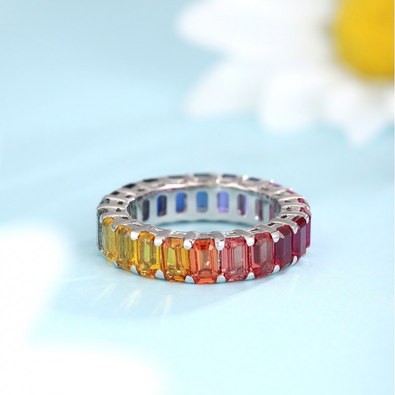 Ruif Jewelry Classic Design S925 Silver 7.4ct Lab Grown Sapphire Ring Rainbow Color Wedding Bands ring