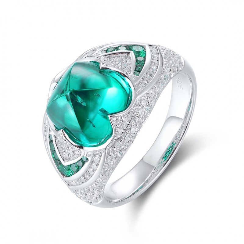 Ruif Jewelry Classic Design S925 Silver 3.6ct Lab Grown Emerald Ring Wedding Bands