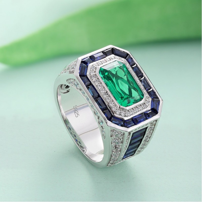 Ruif Jewelry Classic Design S925 Silver 3.18ct Lab Grown Emerald Ring Wedding Bands