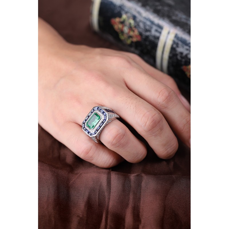 Ruif Jewelry Classic Design S925 Silver 3.18ct Lab Grown Emerald Ring Wedding Bands