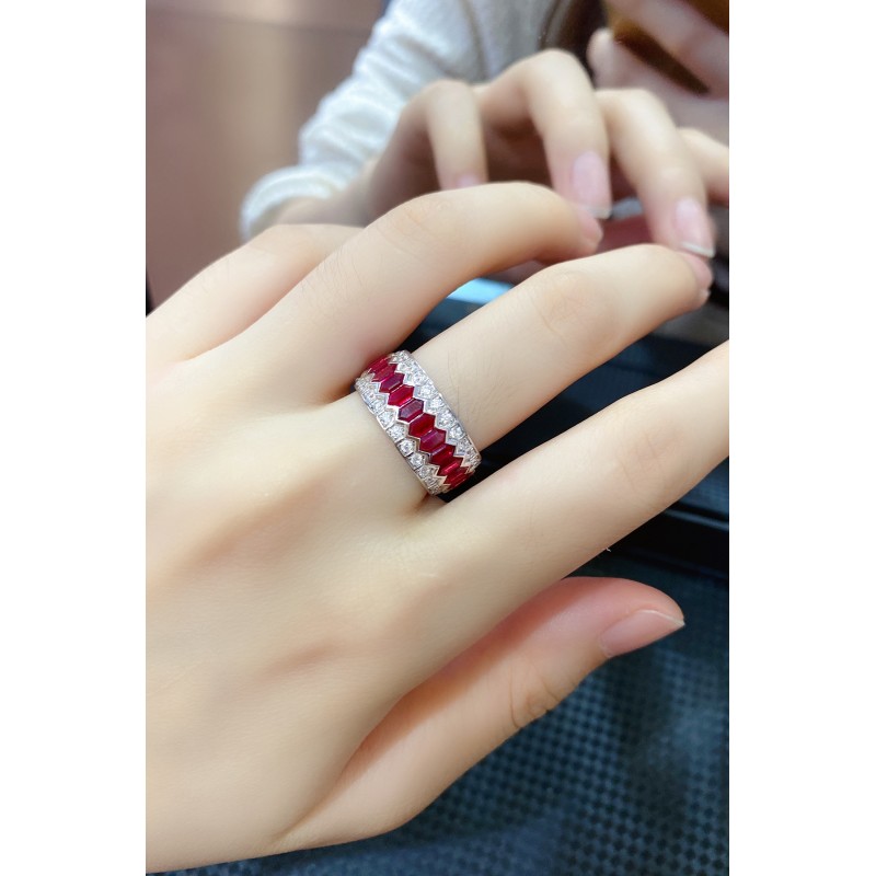 Ruif Jewelry Classic Design S925 Silver 2.18ct Lab Grown Ruby Ring Wedding Bands