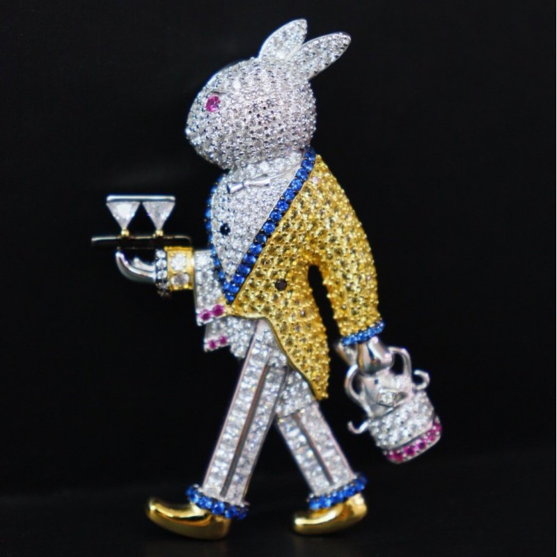 Ruif Jewelry 30x56mm Mr.Rabbit Brooch S925 Silver Cubic Zircona Brooch Fashion Jewelry