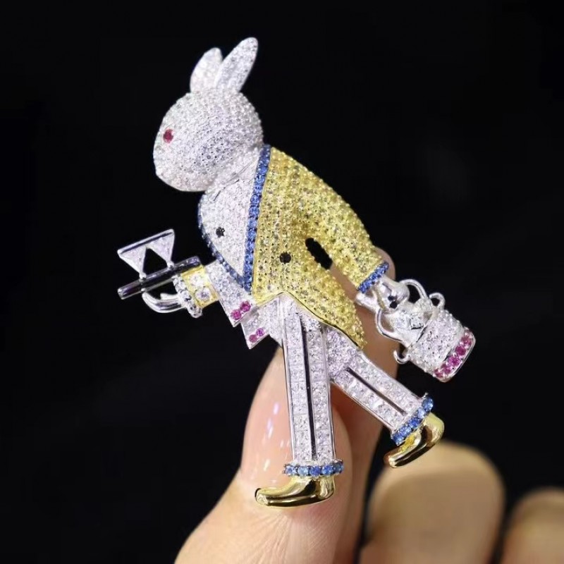 Ruif Jewelry 30x56mm Mr.Rabbit Brooch S925 Silver Cubic Zircona Brooch Fashion Jewelry