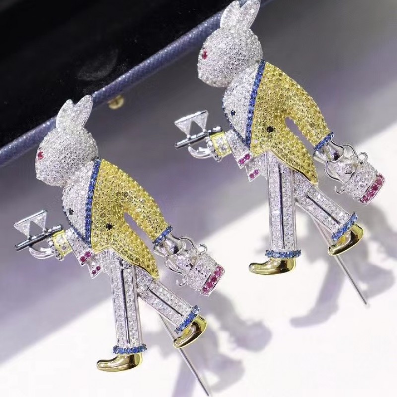 Ruif Jewelry 30x56mm Mr.Rabbit Brooch S925 Silver Cubic Zircona Brooch Fashion Jewelry