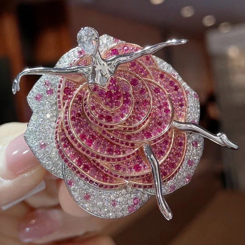 Ruif Jewelry 42x58mm Dancing Girl Brooch S925 Silver Cubic Zircona Brooch Fashion Jewelry