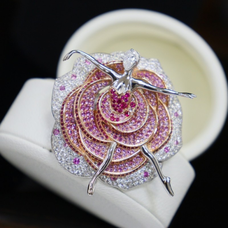 Ruif Jewelry 42x58mm Dancing Girl Brooch S925 Silver Cubic Zircona Brooch Fashion Jewelry