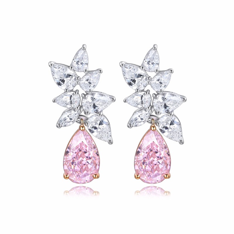 Ruif Jewelry Classic Design 9K White Gold 6ct Pink Simulated Diamond Earrings Cubic Zircon Earrings Gemstone Jewelry