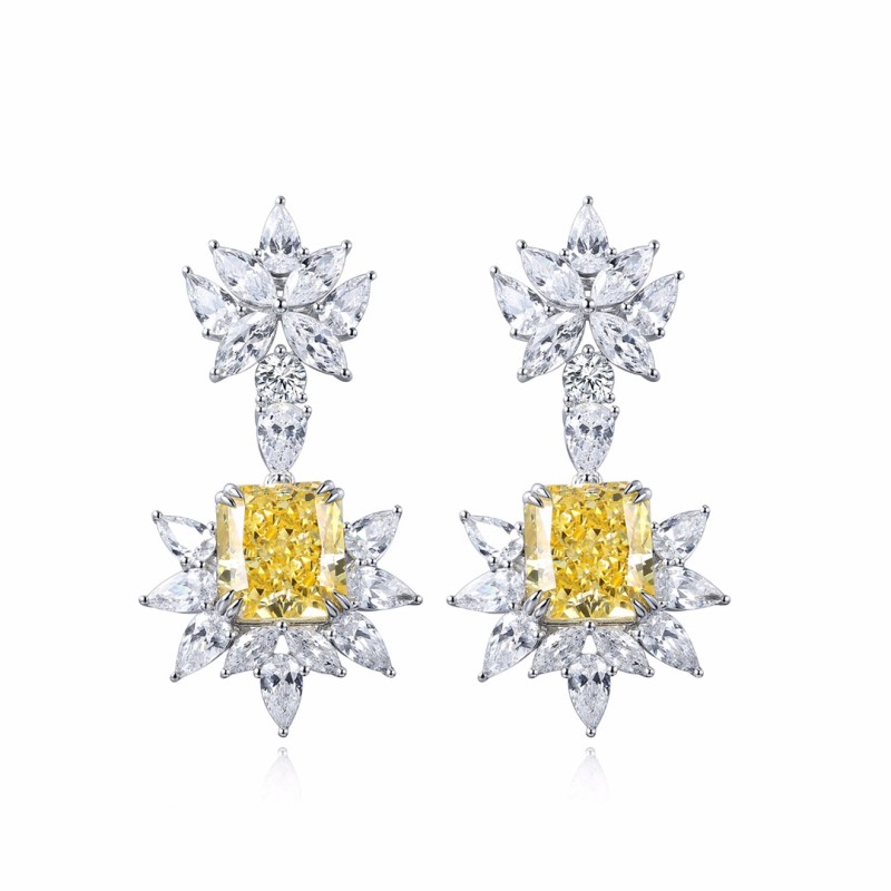 Ruif Jewelry Classic Design 9K White Gold 10ct  Yellow Simulated Diamond Earrings Gemstone Jewelry