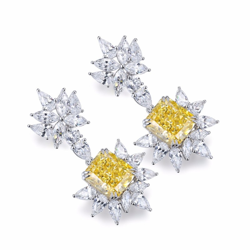 Ruif Jewelry Classic Design 9K White Gold 10ct  Yellow Simulated Diamond Earrings Gemstone Jewelry