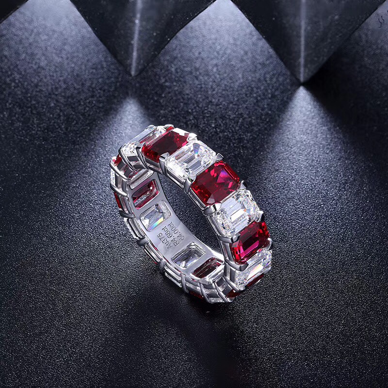 Ruif Jewelry Classic Design 9K White Gold 5.16ct Red Color Lab Grown Ruby Ring Cubic Zircon Ring Gemstone Jewelry