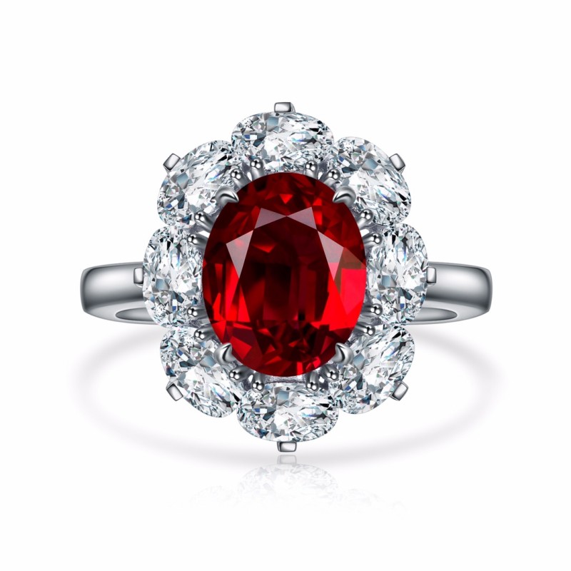 Ruif Jewelry Classic Design 9K White Gold 3.43ct Red Color Lab Grown Ruby Ring Gemstone Jewelry