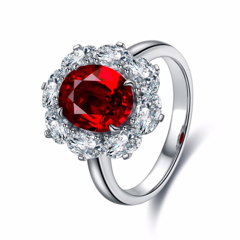 Ruif Jewelry Classic Design 9K White Gold 3.43ct Red Color Lab Grown Ruby Ring Gemstone Jewelry