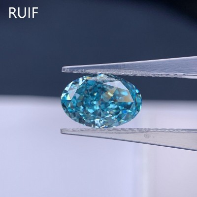  RUIF Jewelry Oval Shape L-Aquamarine Color Crushed Ice Cutting Cubic Zirconia Stone Hand Make High Carbon CZ Diamond