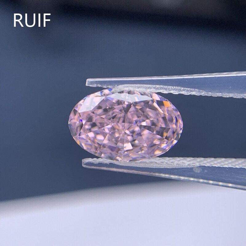  RUIF Jewelry Oval Shape Pink Color Crushed Ice Cutting Cubic Zirconia Stone Hand Make High Carbon CZ Diamond